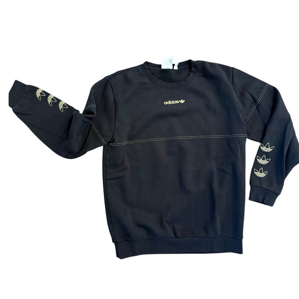 Adidas Trefoil Embroidered Logo Gold Crew Sweatshirt Size Med EUC